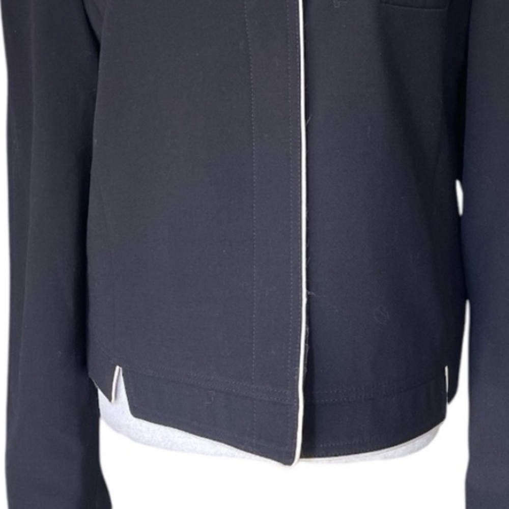 Louis Féraud Cropped Wool Jacket Indigo White Trim Minimalist Chic - Picture 8 of 9